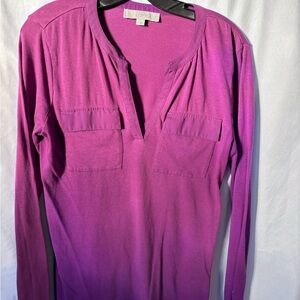 LOFT Women's Long-Sleeve Split V-Neck Top - Magenta